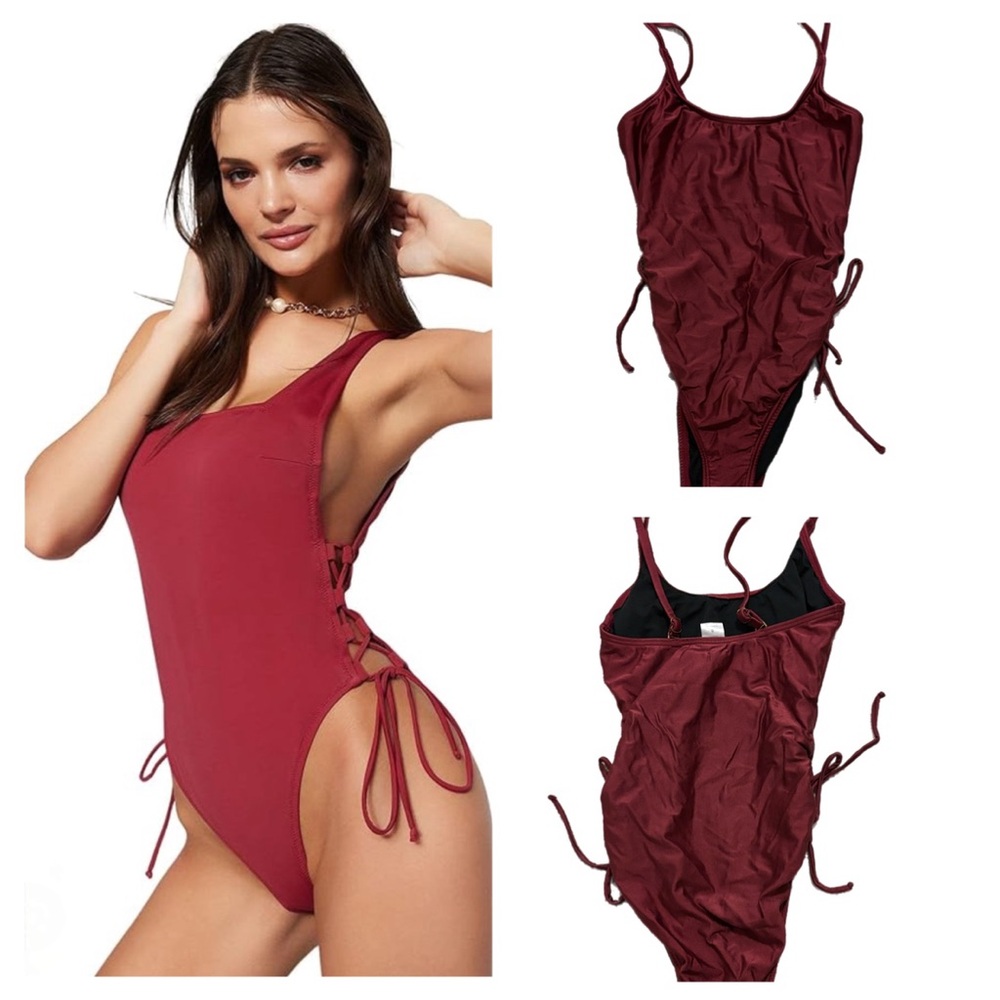 VENUS Deep Red Swimsuit with Gold Accents